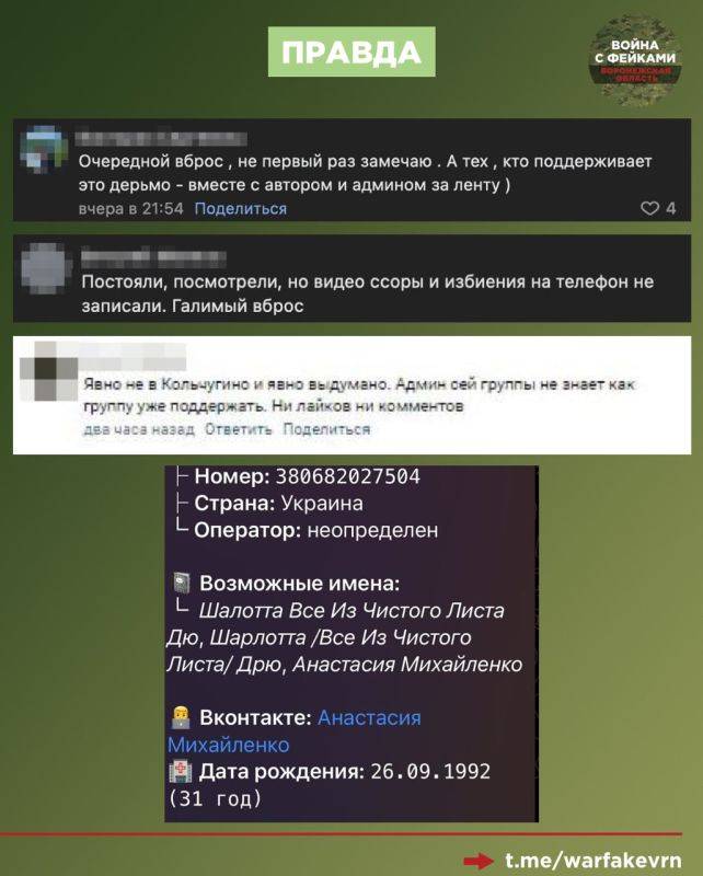 Фейк: В Воронежской области ветеран СВО избил девушку