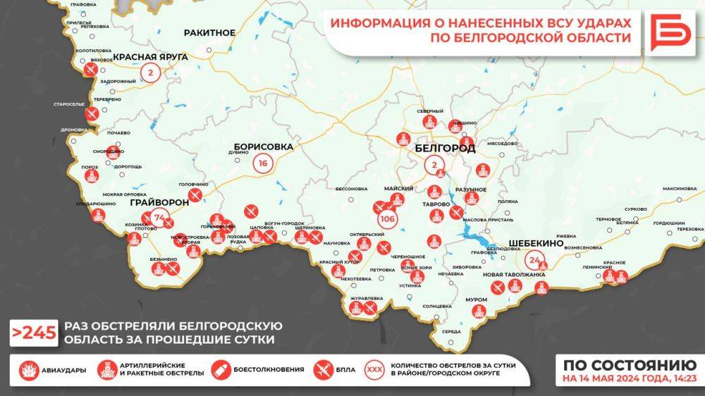 За прошедшие сутки ВСУ обстреляли Белгородскую область не менее 245 раз