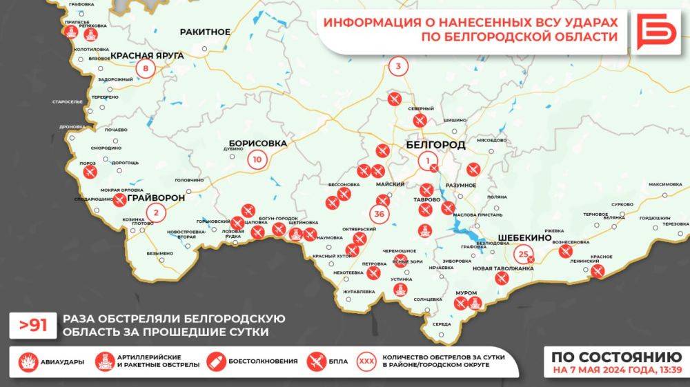 За прошедшие сутки ВСУ обстреляли Белгородскую область не менее 91 раза