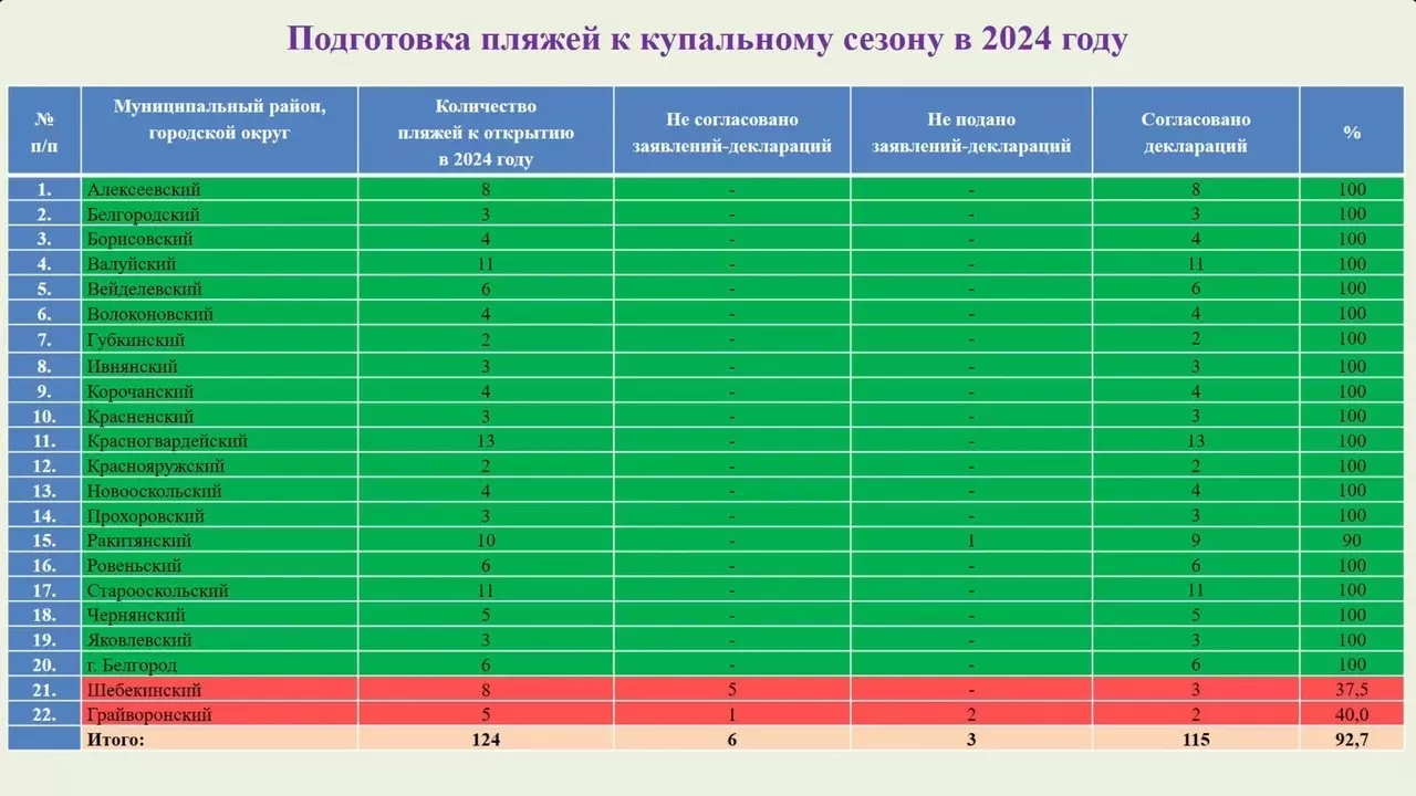 Скриншот презентации с готовностью пляжей