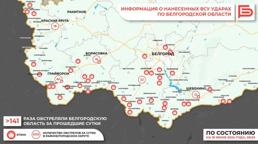 За прошедшие сутки ВСУ обстреляли Белгородскую область не менее 141 раза