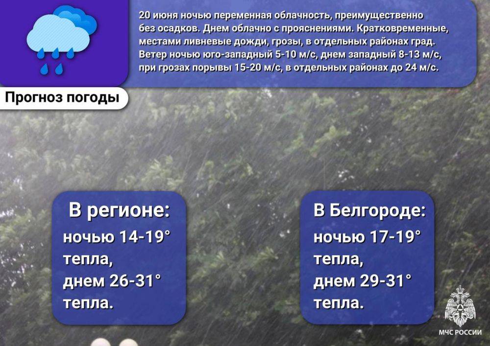 В связи с прогнозируемыми осадками и порывами ветра Главное управление МЧС России по Белгородской области рекомендует белгородцам соблюдать следующие правила безопасности и рекомендации: