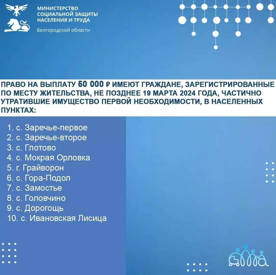 Стало известно, кто из белгородцев получит выплаты в 50 и 100 тысяч рублей10