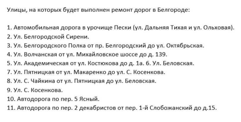 В Белгороде отремонтируют дороги на 11 улицах1