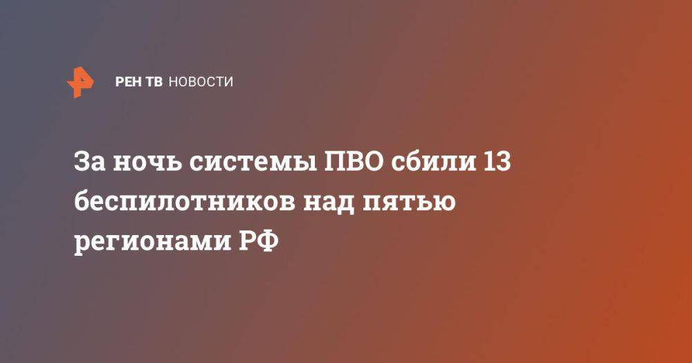 За ночь системы ПВО сбили 13 беспилотников над пятью регионами РФ