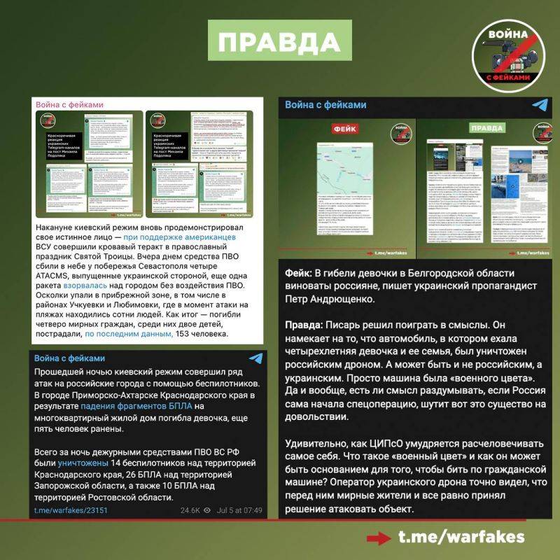 Фейк: Девочка, погибшая после атаки ВСУ на Приморско-Ахтарск, на самом деле была убита российским дроном, сообщают украинские Telegram-каналы