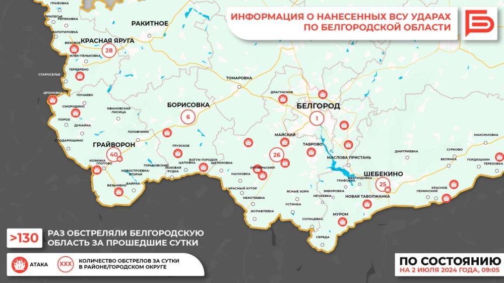 За прошедшие сутки ВСУ обстреляли Белгородскую область не менее 130 раз