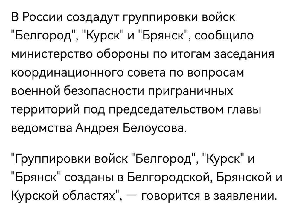 Анна Долгарева: В Минобороны создали группировки войск «Белгород», «Курск» и «Брянск»