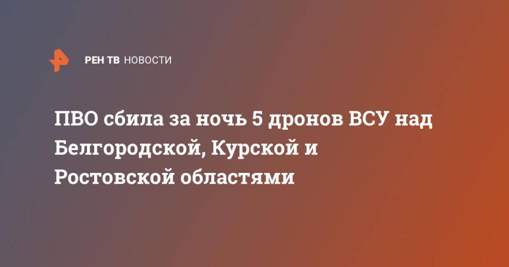 ПВО сбила за ночь 5 дронов ВСУ над Белгородской, Курской и Ростовской областями