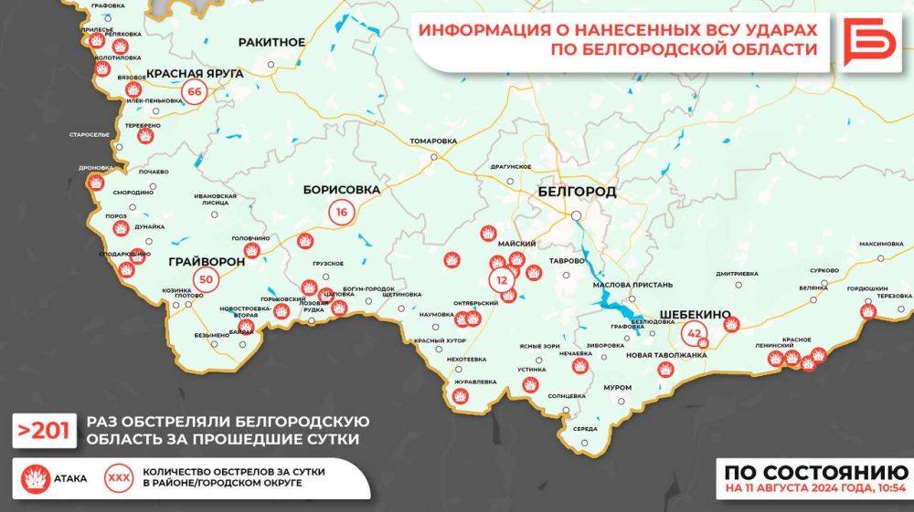 За прошедшие сутки ВСУ обстреляли Белгородскую область не менее 201 раза