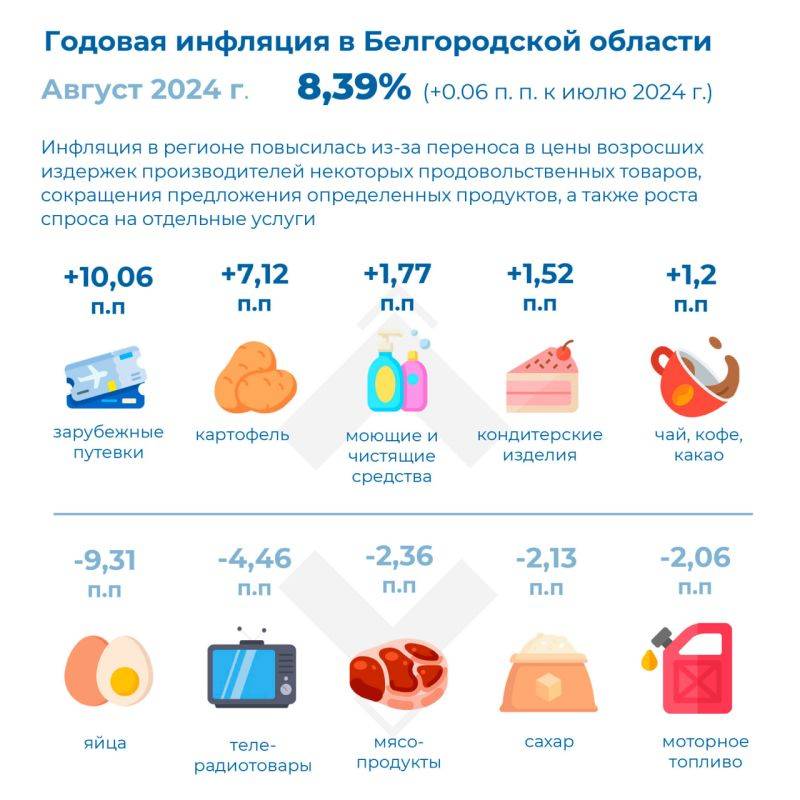 В Белгородской области увеличилась инфляция в сферах продовольствия и услуг