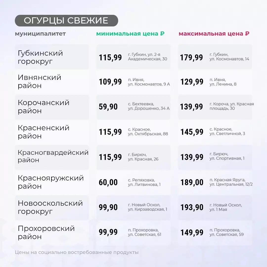 От 49 рублей до 220: где самые дешёвые и дорогие огурцы в Белгородской области?4