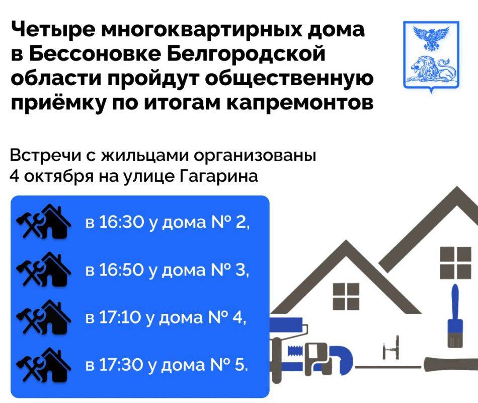 Четыре многоквартирных дома в Бессоновке Белгородской области пройдут общественную приёмку по итогам капремонтов