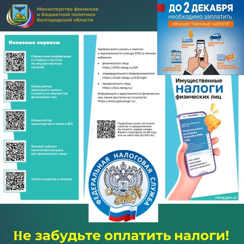 Напоминаем, что осталось ровно две недели до 2 декабря 2024 года - срока уплаты имущественных налогов физическими лицами за 2023 год