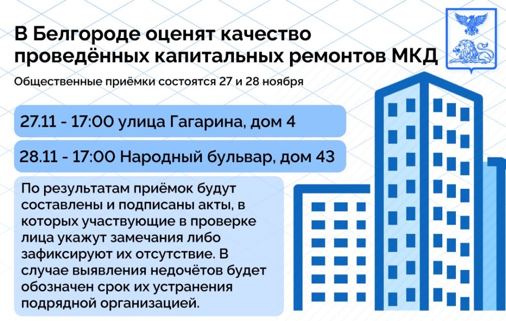 В Белгороде оценят качество проведённых капитальных ремонтов МКД