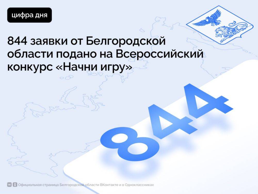 844 заявки от Белгородской области подано на Всероссийский конкурс «Начни игру»