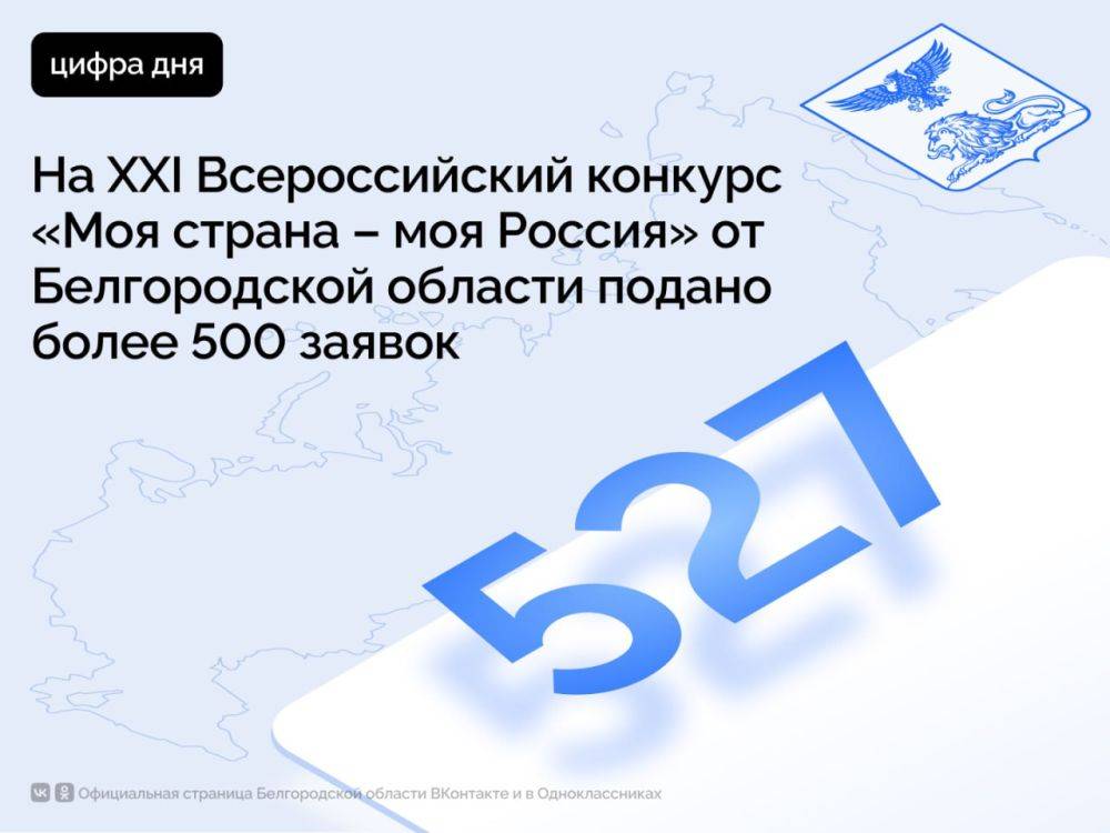 На ХХI Всероссийский конкурс «Моя страна – моя Россия» от Белгородской области подано более 500 заявок