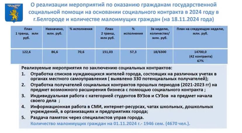 На реализацию соцконтрактов в 2024 году в Белгороде выделили 151 млн рублей