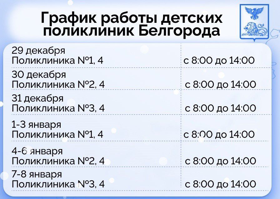 Медицинские учреждения Белгородской области продолжат оказывать помощь жителям региона в новогодние праздничные дни