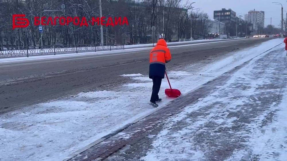 С раннего утра сотрудники Белгорблагоустройства убирают заснеженные улицы Белгорода