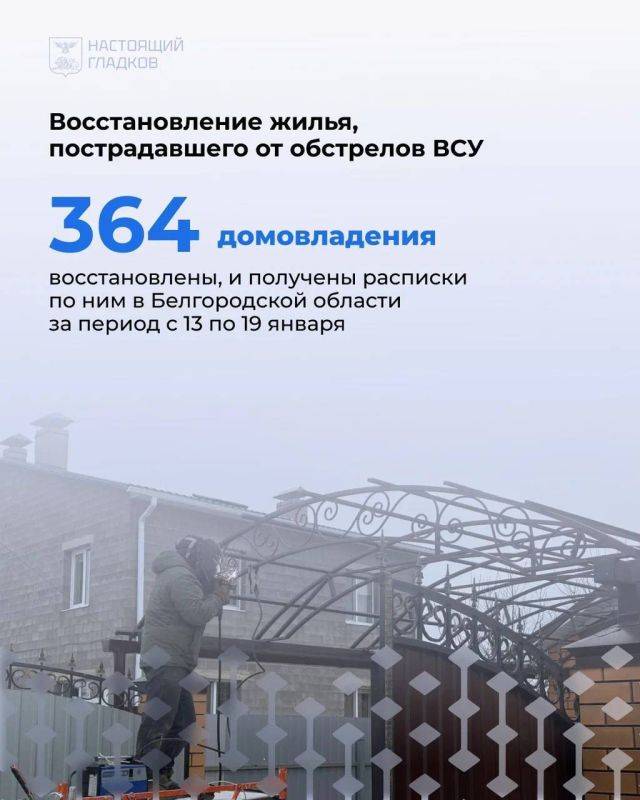 Вячеслав Гладков: Сегодня снова размещаю карточки с адресами, на которых выполнены работы по восстановлению жилья