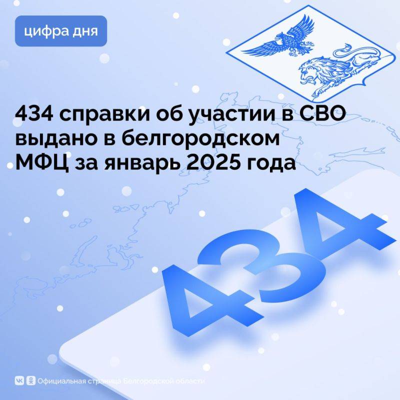 434 справки об участии в СВО выдано в белгородском МФЦ за январь 2025 года