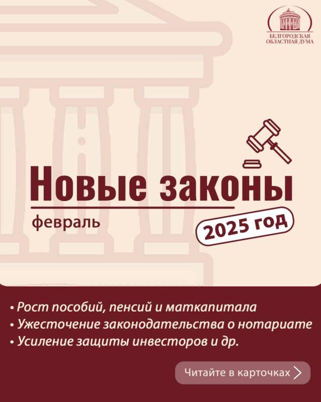 Повышение социальных выплат, наставничество для детей и подростков, оказавшихся в трудной жизненной ситуации, усиление защиты инвесторов – эти и другие законы вступают в силу в феврале