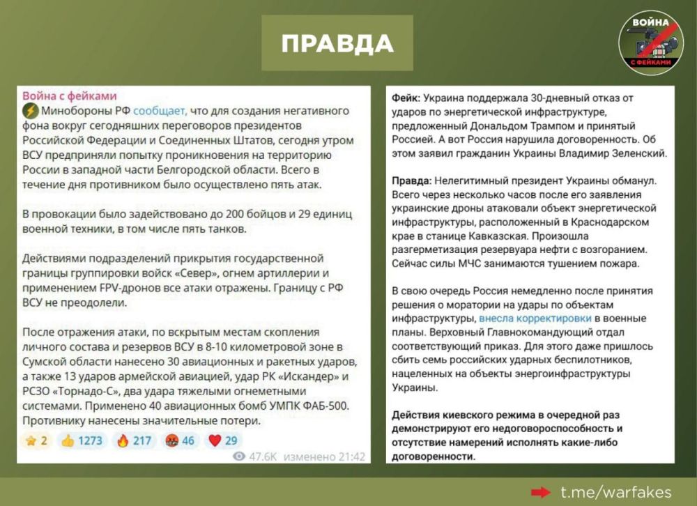 Фейк: Россия пытается сорвать мирные переговоры и перессорить Украину с США