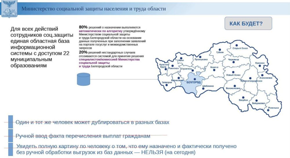 В Белгородской области создадут единую базу получателей социальных выплат