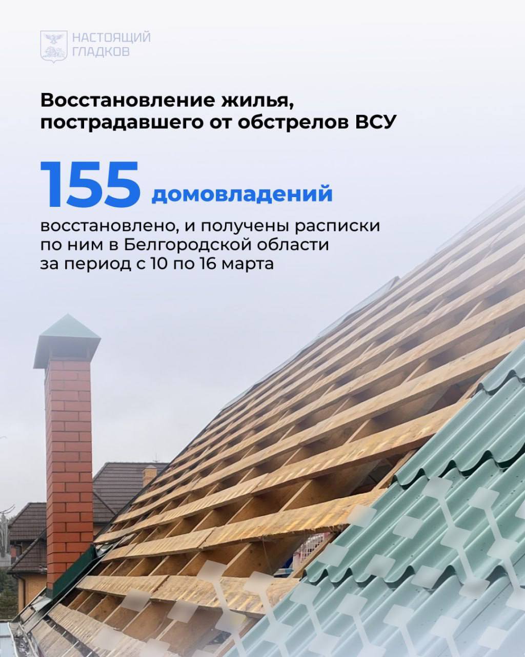 Продолжается восстановление жилья, повреждённого в результате от обстрелов ВСУ в Белгородской области