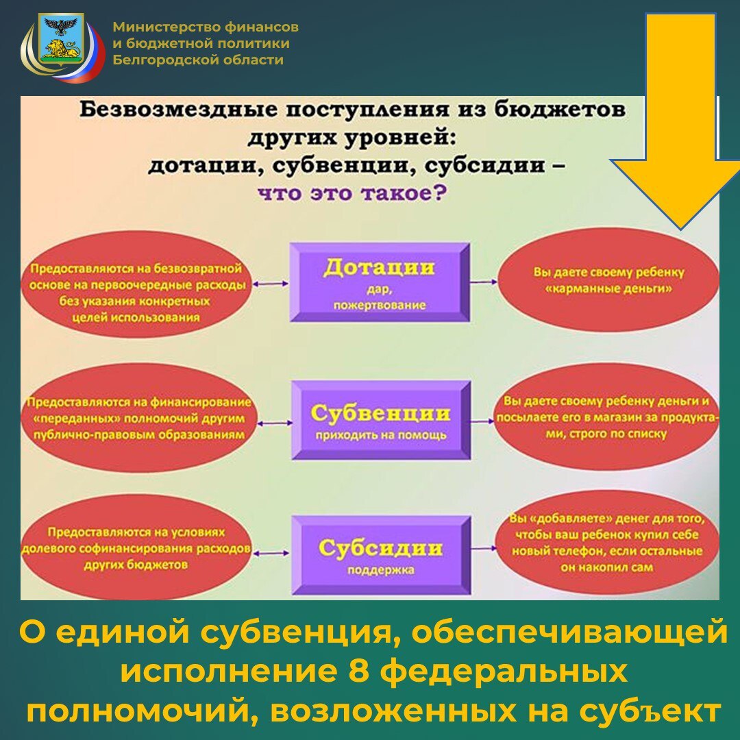 Министерство финансов и бюджетной политики Белгородской области информирует о том, что Белгородской области ежегодно, начиная с 2014 года, из федерального бюджета предоставляется единая субвенция, которая обеспечивает...